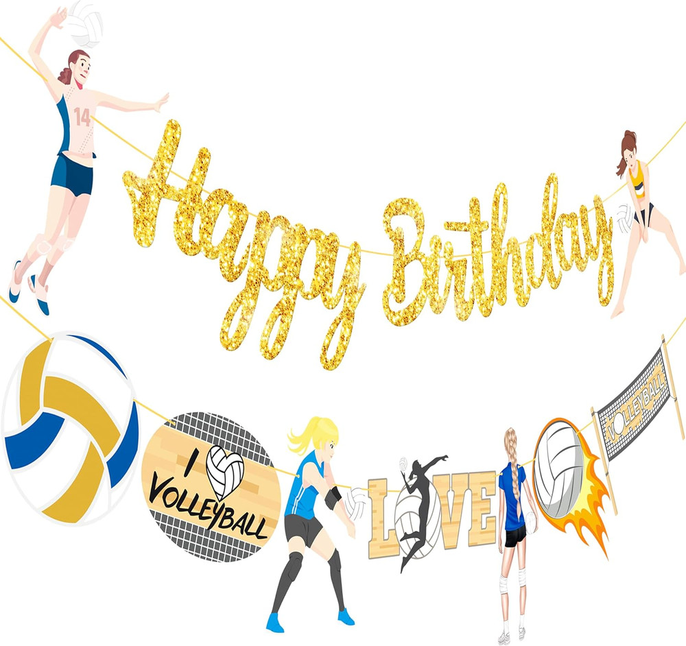 Happy Birthday Banners 2Pcs – Volleyball Themed Party Decoration – Player Cutout