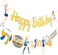 Happy Birthday Banners 2Pcs – Volleyball Themed Party Decoration – Player Cutout