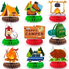 Camping Honeycomb Centerpieces, 9 Pcs Happy Camper Color