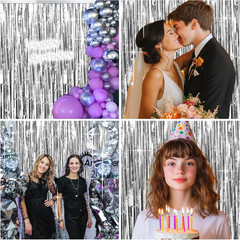 4 Packs Silver Foil Fringe Curtain, Silver Metallic Tinsel Backdrop