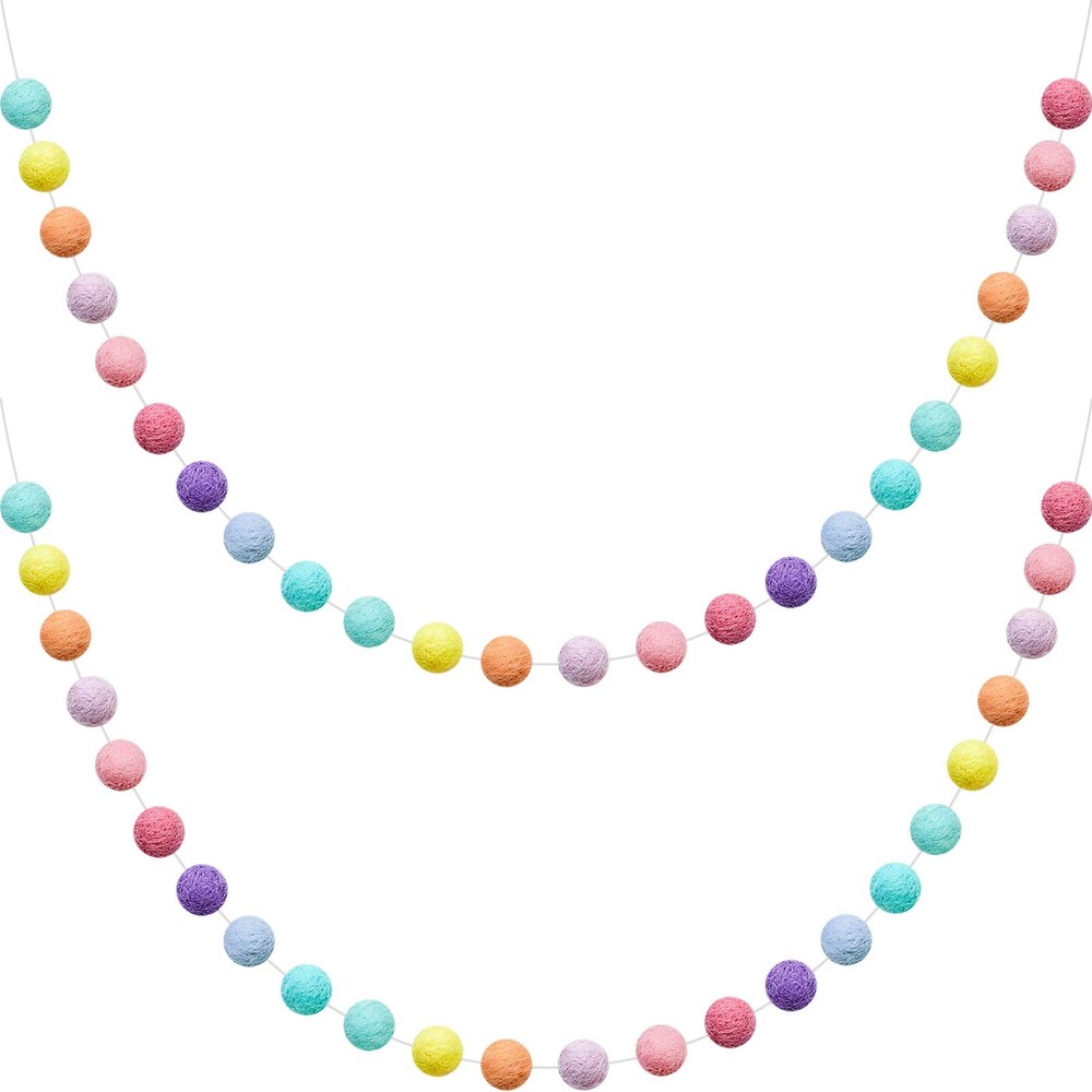 2 Pieces Wool Felt Rainbow Garland Colorful Pom Pom 6.5 ft Long 24 Garland fo…