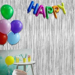 2 Pack Tinsel Backdrop, 3.28 FT x 7.05 FT Birthday Party Decorations, Silver Par