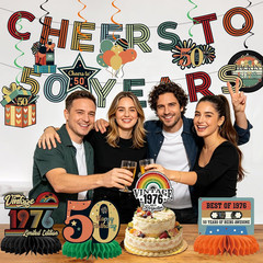 11Pcs 50Th Birthday Decorations for Men Women,Cheers to 50 Years Banner Centerpi
