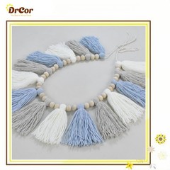 DrCor Coastal Blue White Tassel Garland – Handmade Boho Yarn Banner for Class…