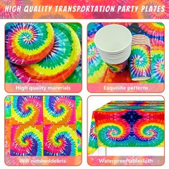 Rainbow Party Decoration Tie Dye Birthday Tableware Balloons Plates Cake Topper