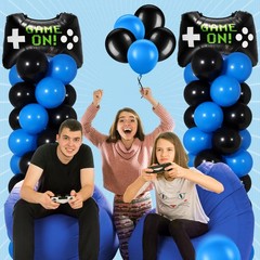 2 Set Video Game Balloon Column Stand Kit with Game Controller Foil Latex Bal…