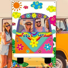60’s Hippie Bus Photo Prop 60s Party Decorations 59.06 x 39.37 inches, White