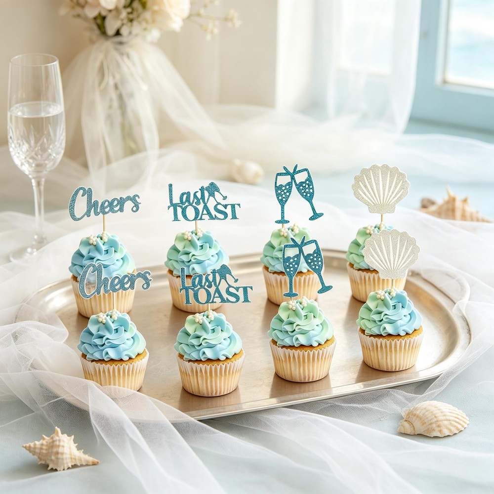 24Pcs Coastal Beach Cupcake Toppers Last Toast on the Coast Bachelorette Deco…