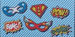 NPW Superhero Selfies Photo Booth Props Kit 6 Paper Comic Book Party Multicolor