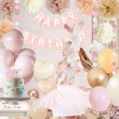 Blush Beige Birthday Decoration for Women Girls with Daisy Flower Happy Banne…