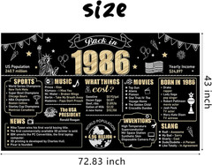 Large 40Th Birthday Decorations Back in 1986 Banner Backdrop for Men Women, Happ