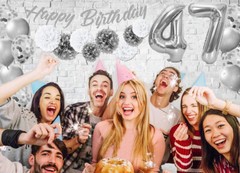 Silver & White 47th Birthday Decorations – 40″ Number Balloons &More-Boy or Girl