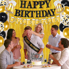 Black and Gold Birthday Decorations, 45PCS Happy Birthday Balloons Decorations f