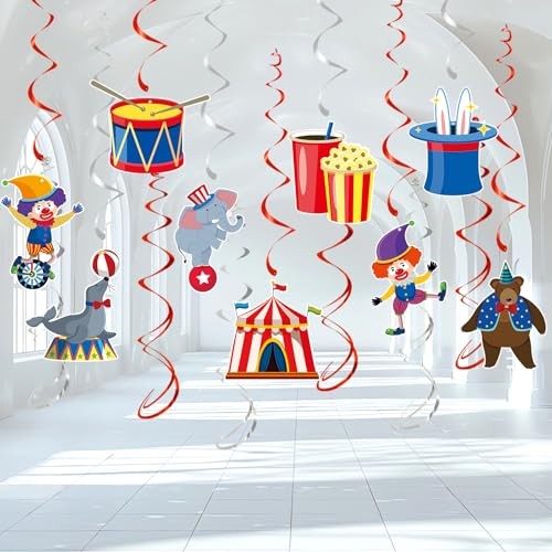 24 Pcs Hanging Swirl Party Decorations, Circus Clown Animals Theme Carnival