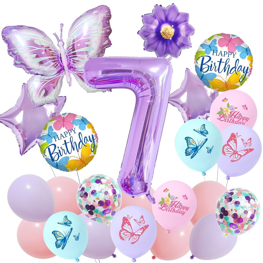 7th Birthday Decorations for Girls – Butterfly Theme Party Supplies with Butt…
