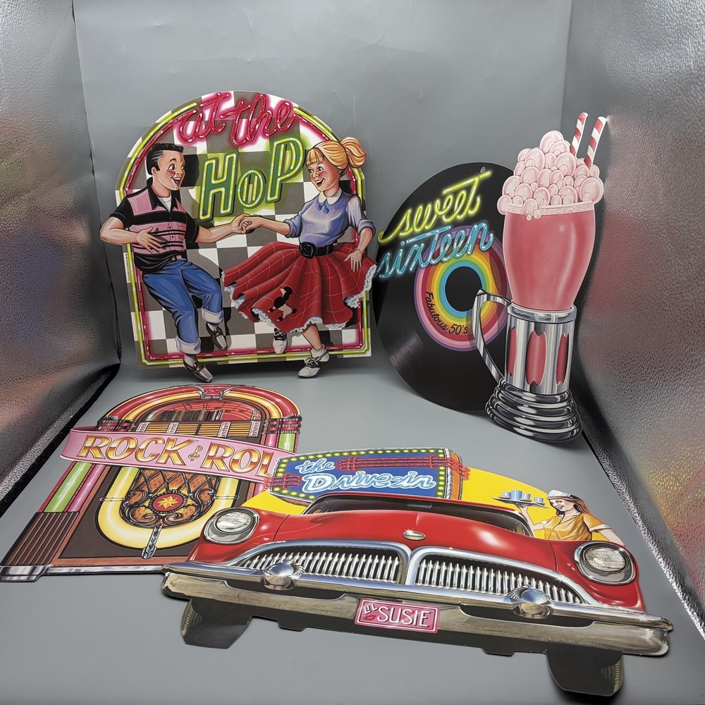 Vintage Beistle Rock & Roll Hanging Decorations Set Of 4 50s Party Diner Jukebox