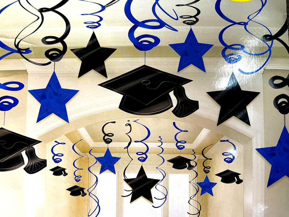 TWO pcks Graduation Party Decorations, Hanging Foil Swirl Set, Mortar Board