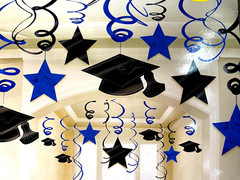 TWO pcks Graduation Party Decorations, Hanging Foil Swirl Set, Mortar Board