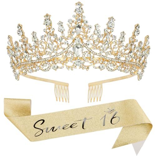 «Sweet 16» Birthday Sashes and Tiaras for Women 16th Crowns and Sashes for Gi…