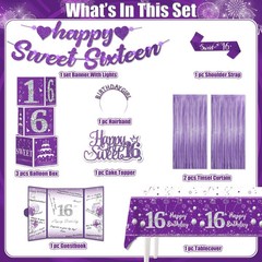 Cocomigo 104Pcs Sweet 16 Birthday Decorations for Girls, Purple Sweet 16 Party D