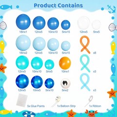 Under the Sea Balloon Arch Kit 130Pcs Dark Blue Metallic Blue Orange Long
