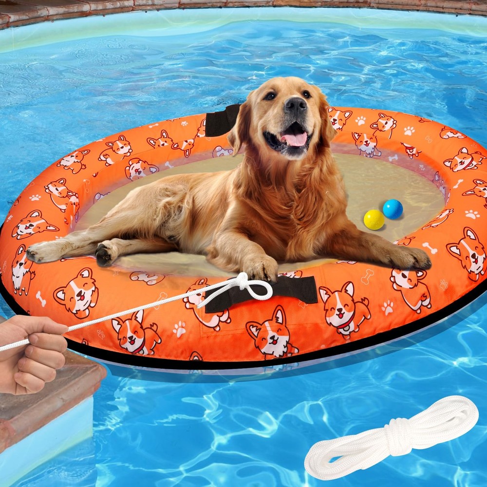 55 x 35 Inch Inflatable Dog Pool Float with Rope, Puppy Raft Floating Mat, Pe…