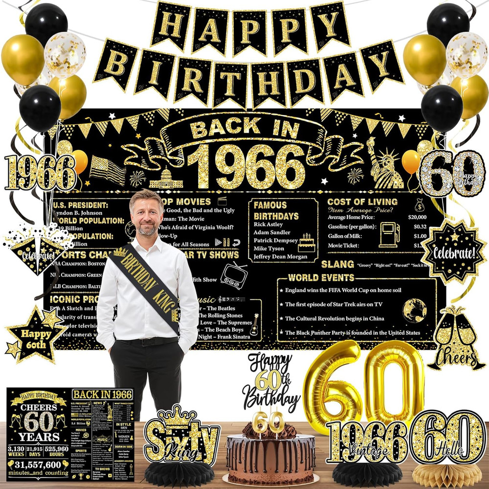 60Th Birthday Decorations, Black Gold 60Th Birthday Decorations for Men, Back in