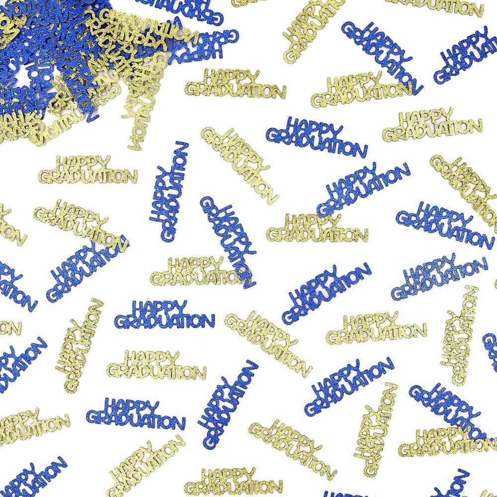 120 PCS Blue Gold Happy Graduation Confetti Class 2026 Glitter Decor Table Art