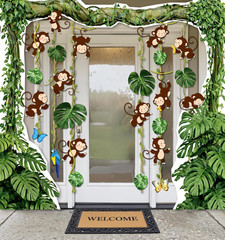 51 Pcs Jungle Safari Monkey Party Decorations – Palm Leaves Backdrop Animal Cuto