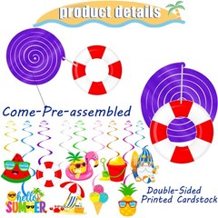 20 PCS Summer Hanging Swirls Beach Pool Party Decor Hello Ceiling Streamers