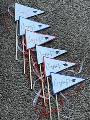 Graduation Centerpiece Pennant Flags (21) Red, Blue, Black, & White