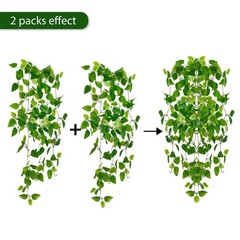 Fake Hanging Plants Vines(2pcs)for Room Decor, Artificial Ivy Greenery Green