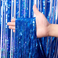 2 Pack Blue Tinsel Foil Fringe Curtains, Blue Party Decorations, Metallic Tin…