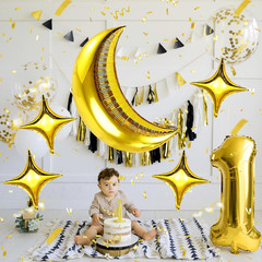 Moon and Star Balloons New Years Balloons 36 Inch Large Metallic Gold Moon Shape