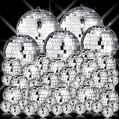 50 Pcs Disco Balls Decor Silver Mirror Disco Balls Hanging Decor Assorted Reflec