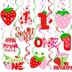 20 PCS Berry First Birthday Hanging Swirls Strawberry Sweet One Streamer