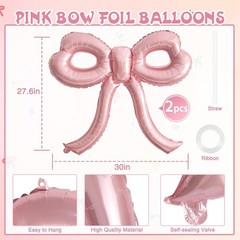 2 Pcs Pink Bow Balloons Bow Party Decorations for Girl Women Pink Bow Birthda…