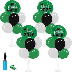 Graduation Decoration 2026 Balloon Stand Kit 4 Set Green Black Table Centerpiece