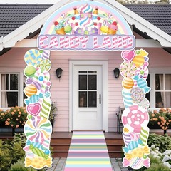 4pcs Sweet Land Party Decorations Pastel Lollipop Hanging Banners Candy Door …
