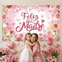 Feliz Día De La Madre Backdrop Pink Tulip Floral Mexican Happy Mother’s Day Deco