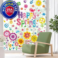 JOICEE 8 Sheets Spring Flowers Window Clings, Happy Flower Bird Yellow