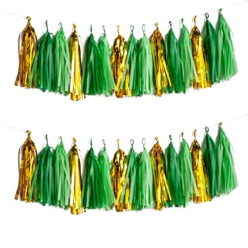 Tassel Garland – Gold & Green – Tissue Banner for Party