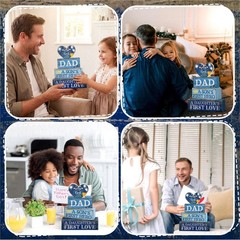 Lineshading 4 Pcs Fathers Day Table Decorations Wooden Blue Heart Trophy Deco…