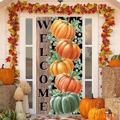 Fall Decorations Pumpkin Door Cover Banner Autumn Thanksgiving Gift 36″x72″