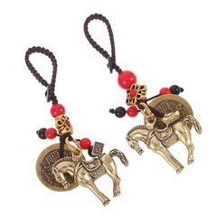 2 Pcs Chinese Brass Keychain New Year Decoration Charm for Spring Festival