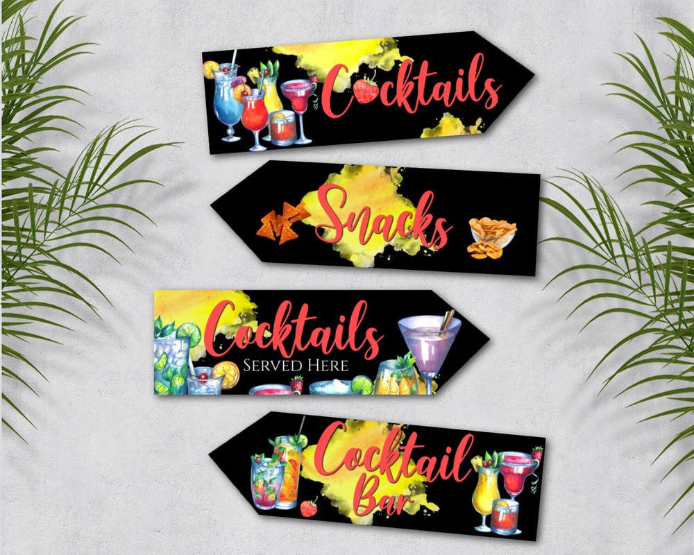 4 Cocktail Bar Party Decoration Signs Arrows