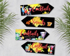 4 Cocktail Bar Party Decoration Signs Arrows