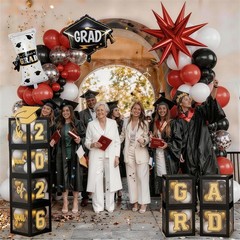 2026 Graduation Decorations Class of 2026 Red and Black Balloons Arch kit wit…