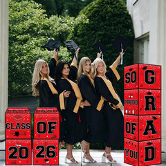 Red and Black Graduation Decorations 2026, 4Pcs Graduation Balloon Boxes with Le