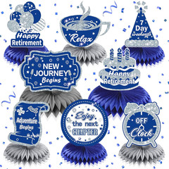 8Pcs Blue Retirement Decorations Navy Blue Silver Happy Retirement Table Honeyco